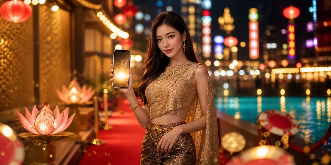 ผู้เล่นถือมือถือเปิดโต๊ะป๊อกเด้งสดย่านเยาวราชในชุดผ้าไหมไทย